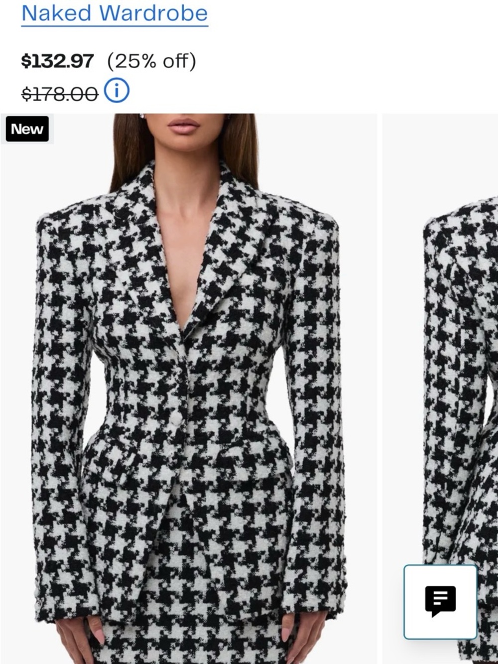NWOT naked wardrobe Black & White Houndstooth Blazer - Picture 5 of 6